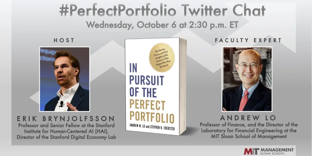 Poster for the #PerfectPortfolio Twitter chat with Andrew Lo and Erik Brynjolfsson