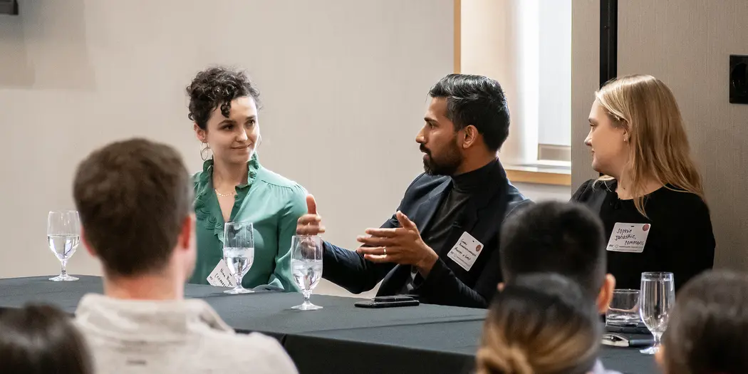 Nina Birger and Gihan Amarasiriwardena speak at the MIT Sustainability Summit