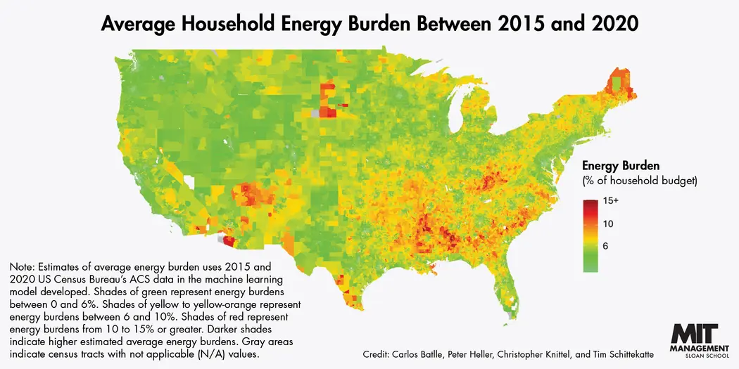 Map of average household energy burden between 2015 and 2020