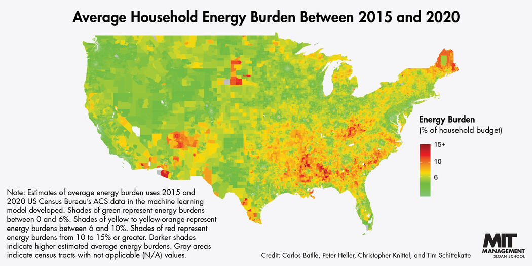 Map of average household energy burden between 2015 and 2020