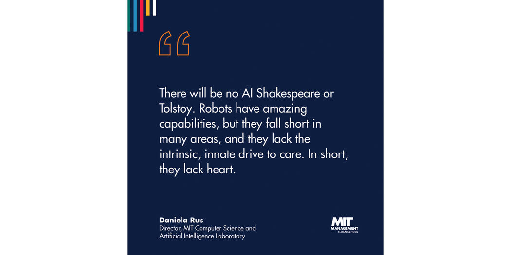 A blue square with white letters that reads “We’re not here for knowledge for knowledge’s sake. We’re here to apply that knowledge to the world’s greatest problems.” Bill Aulet, Managing Director, Martin Trust Center for MIT Entrepreneurship 