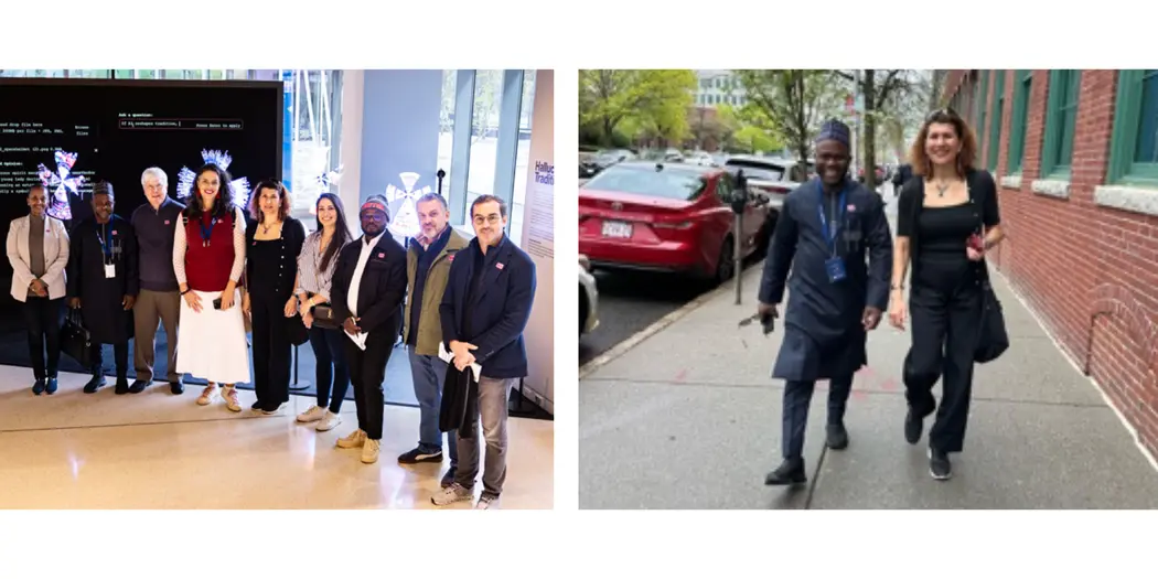 Group photo of people walking down the street