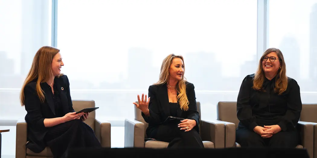 Jennifer Graham, Johanna Jobin and Ellen Jackowski on stage during a panel session