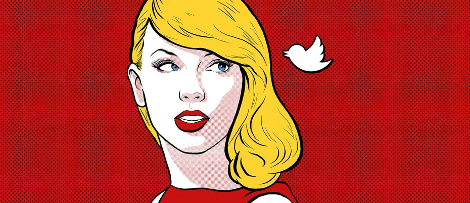 Illustration of Taylor Swift and Twitter bird
