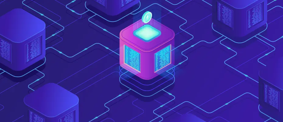 Illustration of blockchain and a cryptocurrency token