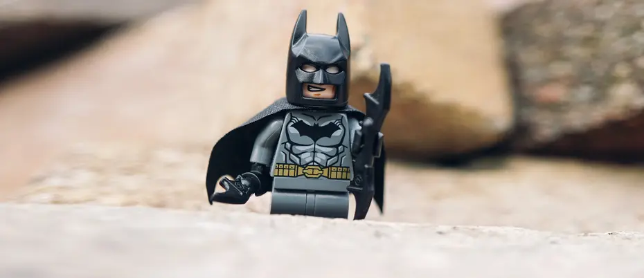 Lego batman amongst rocky landscape