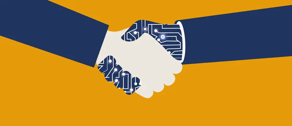 Illustration of robot and human hands shaking