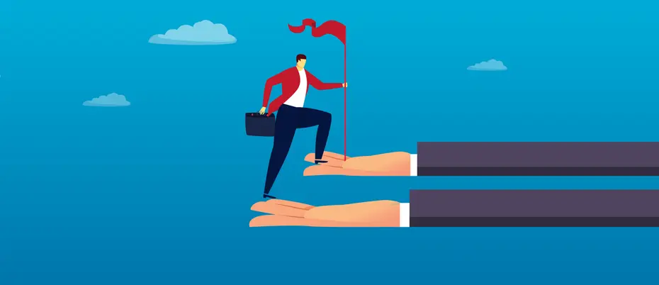 Businessman climbs helping hands