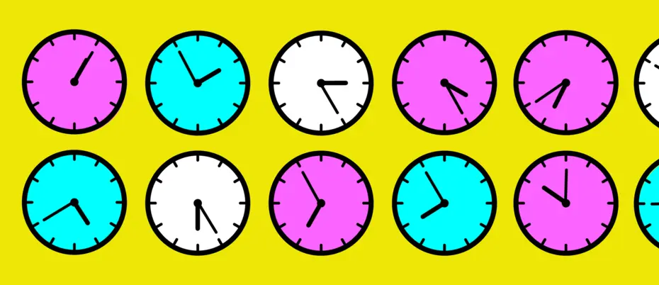 Illustration of clocks and one is ticking