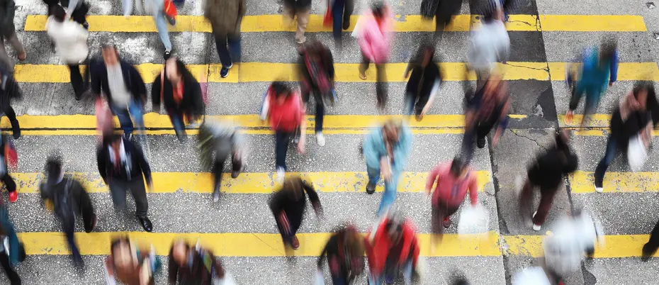 Crowd walking motion blur