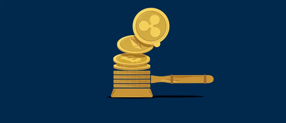 Gavel made of cryptocurrencies
