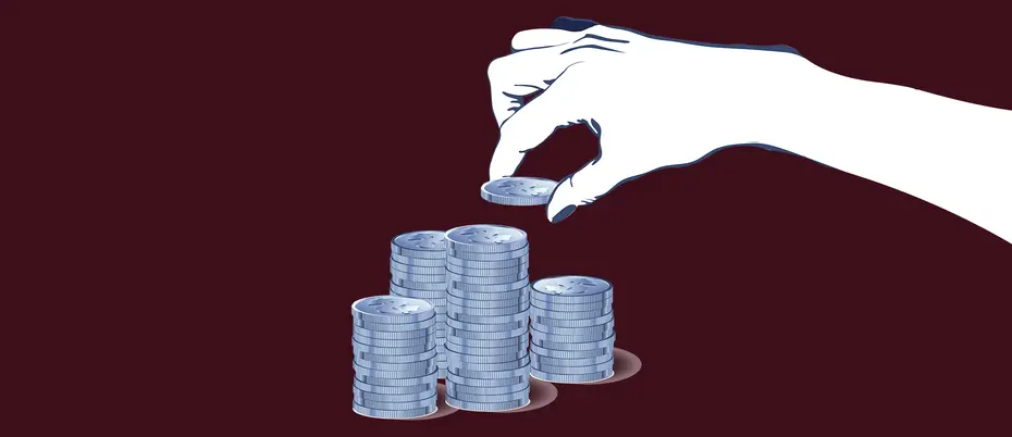Illustration of hands stacking coins