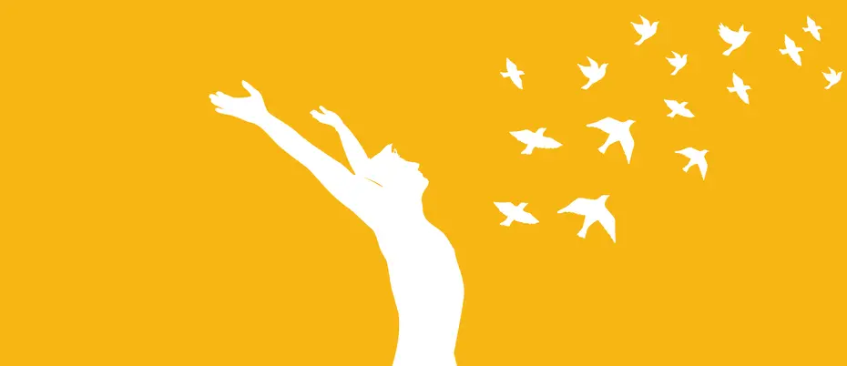 Illustration of happy person with birds