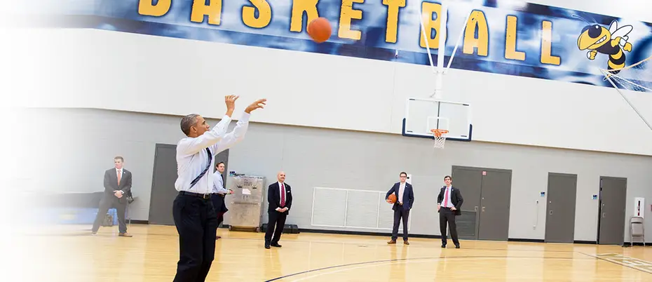 Former President Obama playing basketball