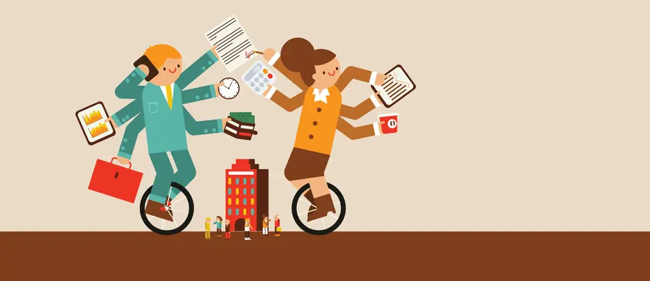 Illustration of people multitasking on wheels