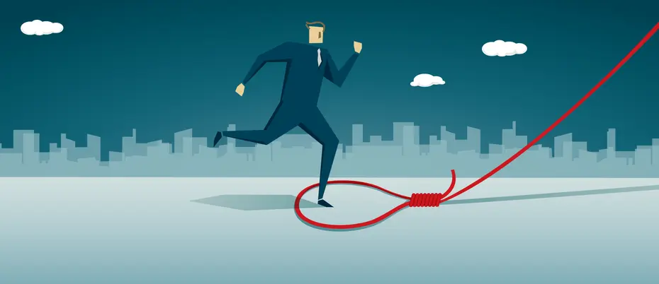 Illustration of business person running into tripwire