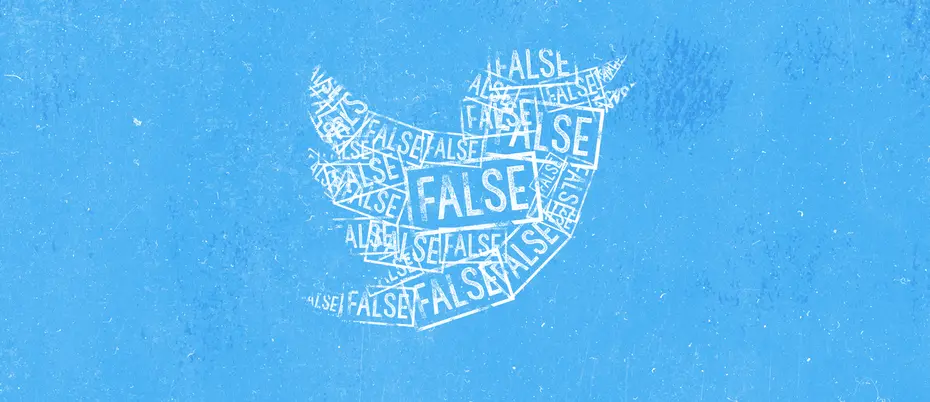 Twitter bird filled with false news tags