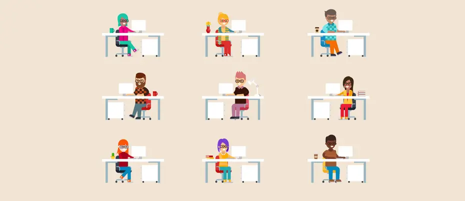 Illustration of workers at desk