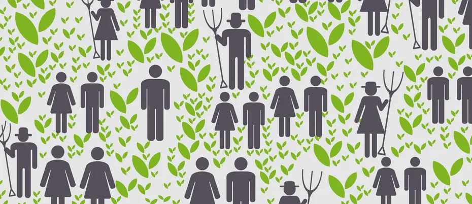 Illustration of a crowd of farmers in a field