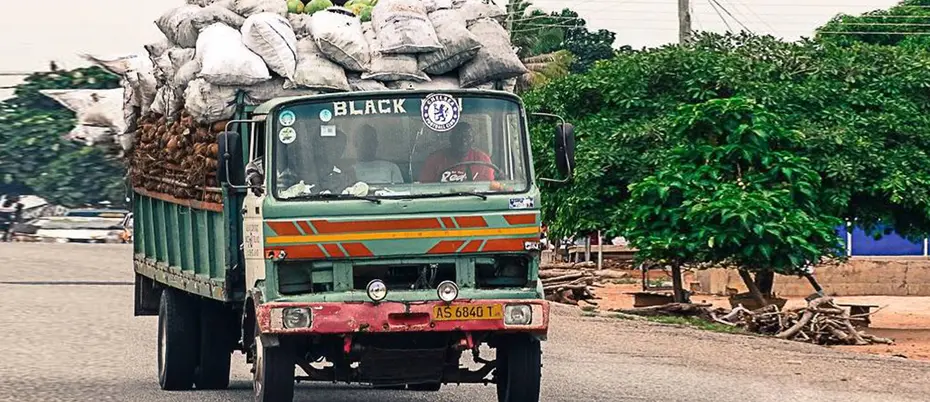 Truck carrying agricultural products in Africa