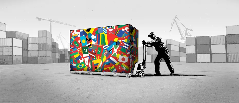 illustration of worker moving cargo