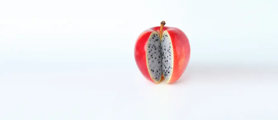 Apple cut open so you can see dragonfruit