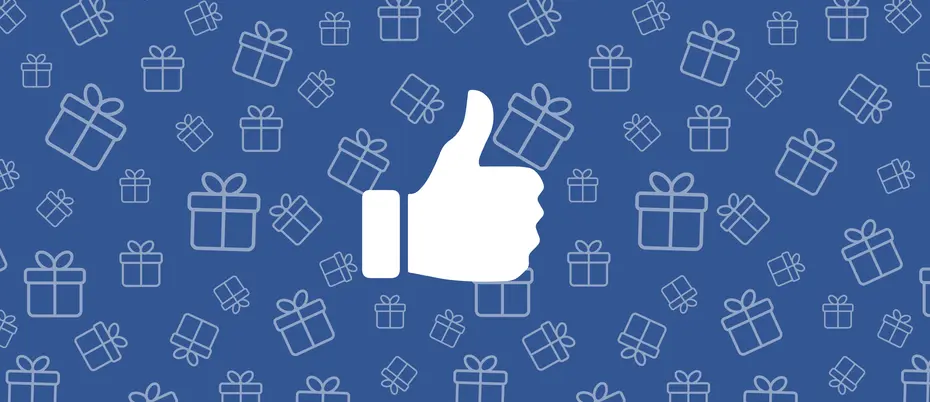 thumbs-up symbol over a background of gift boxes