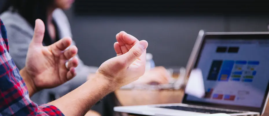 Person presenting in a work setting