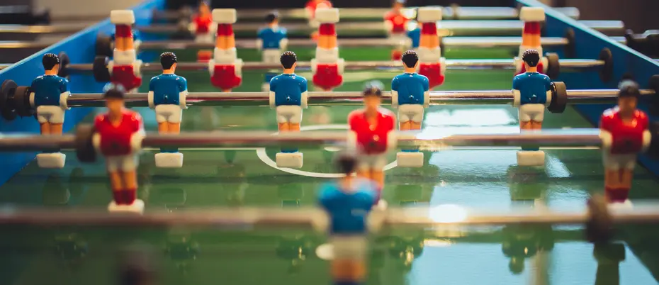 An image of a foosball table.