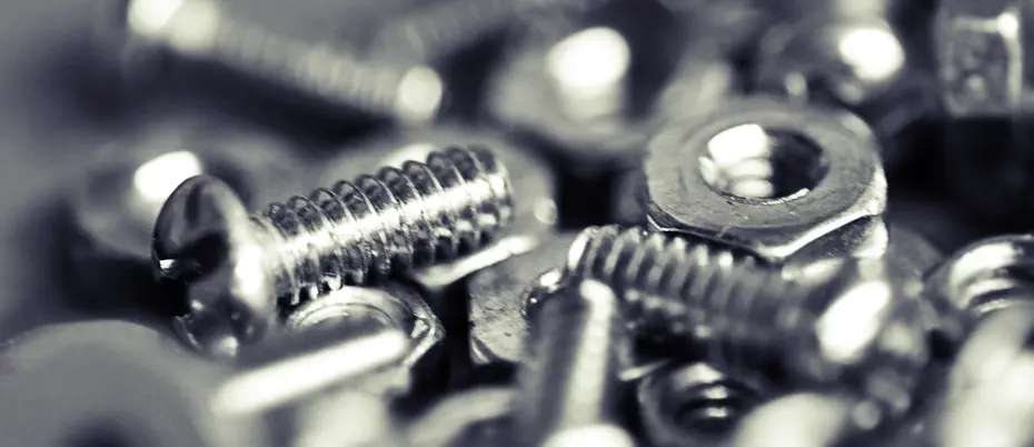 Photo of a pile of nuts and bolts.