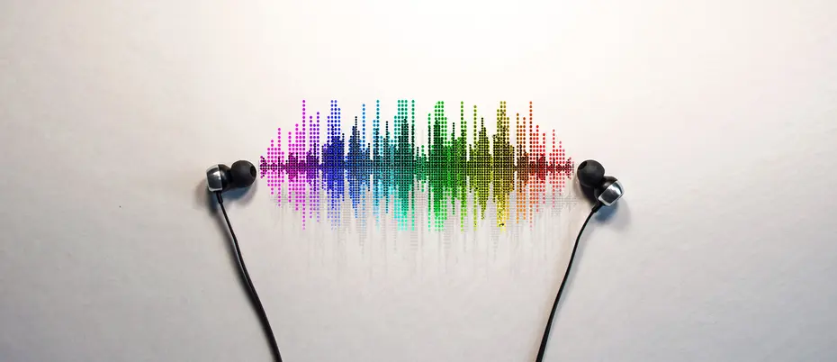 earphones with colorful soundwaves