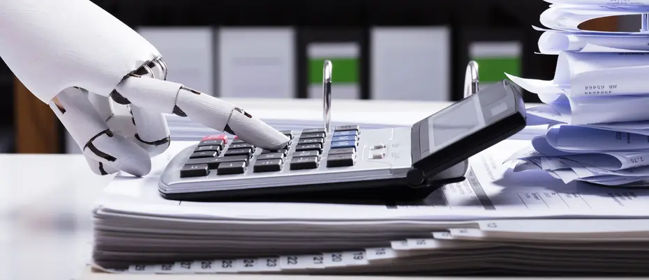 robot touching calculator