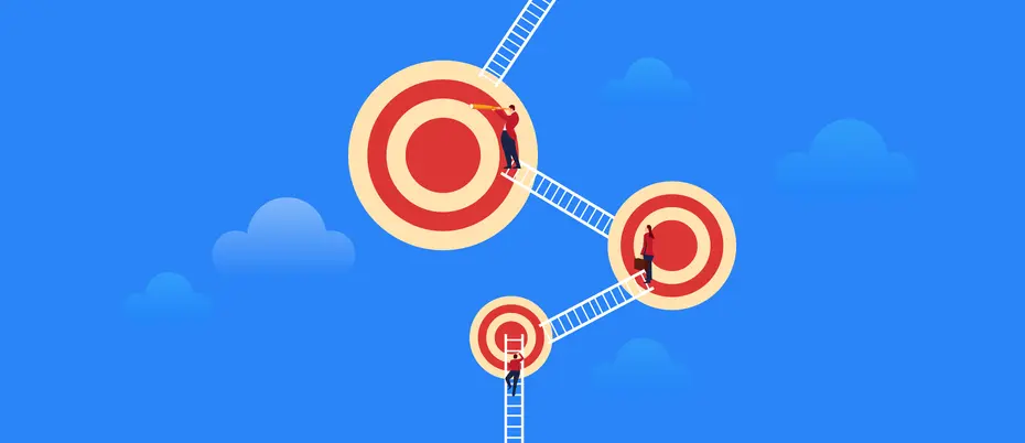 Businesspeople climbing to targets illustration