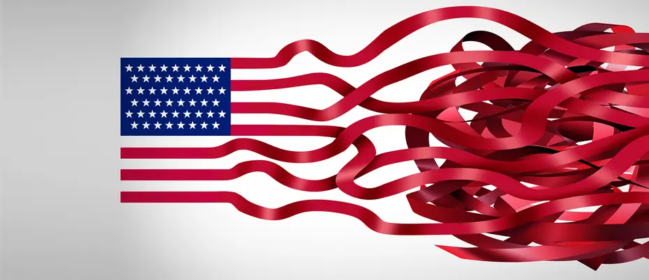 American flag unravels into red ribbons