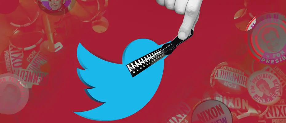 Twitter bird with a zipper across its beak