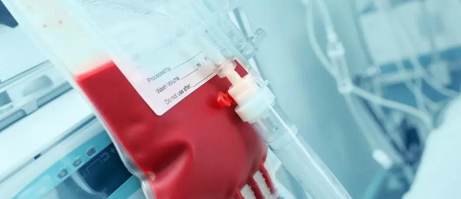 IV bag of blood in hospital room