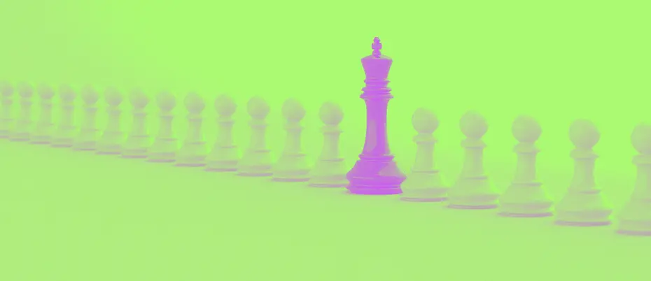 An illustration of a series of chess pawns, with a king piece in the middle, conveying a sense of leadership and responsibility.