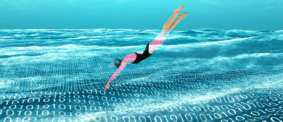 Illustration of woman diving to show digital transformation