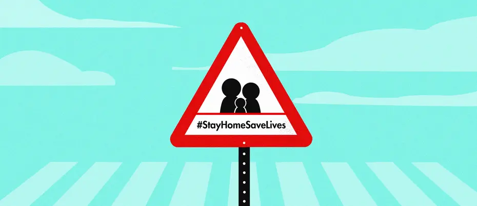 Illustration of sign with COVID-19 message #stayhomesavelives