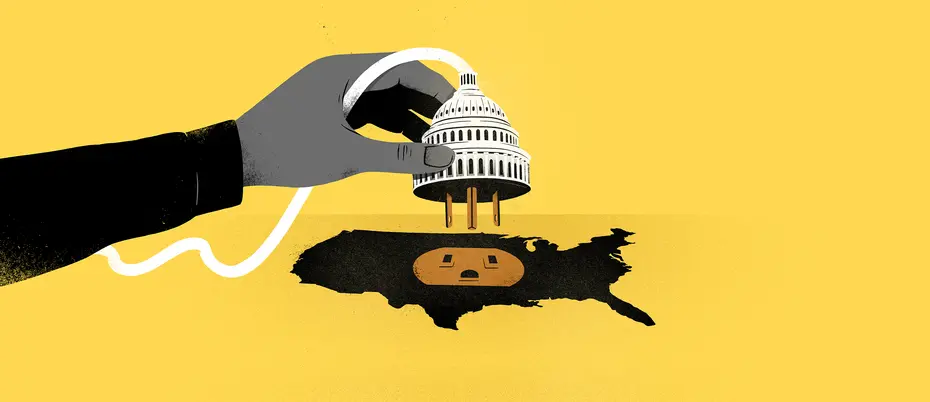 Hand plugging the Capital building into a map of the U.S., representing economic restart