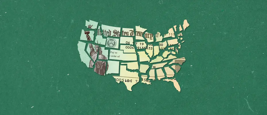Map of the U.S. made from a check from the federal government