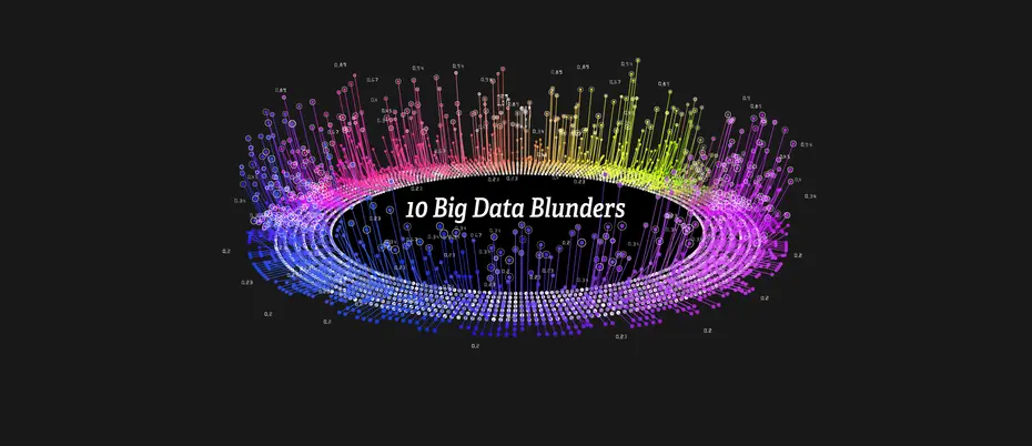 Illustration of multicolored ring with 10 big data blunders in the middle 