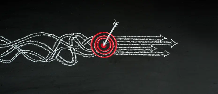 Graphic of a chalkboard drawing of a dart hitting a bullseye. 
