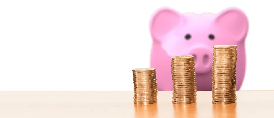 Piggy bank and coins