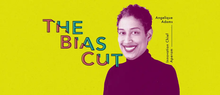 profile image of Angelique Adams on a lime green background for the bias cut