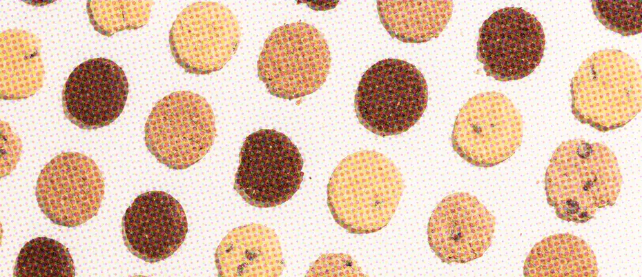 a sheet of various flavors of cookies