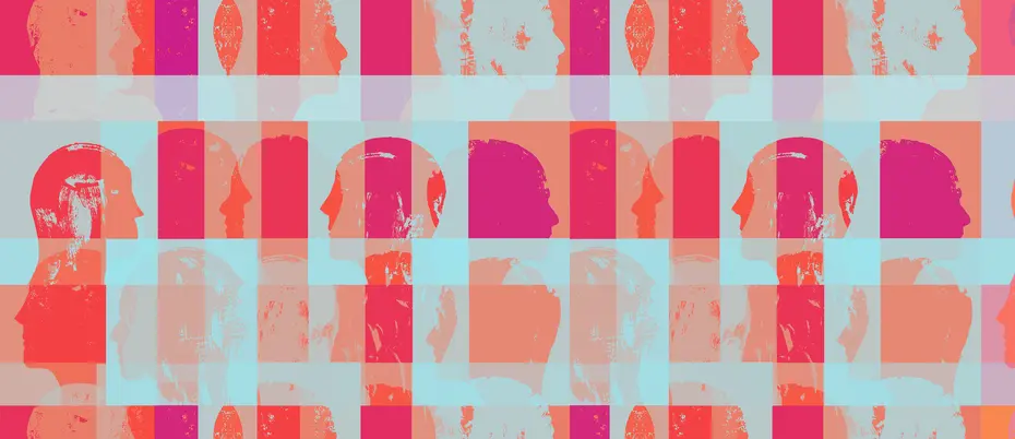 A stylized illustration showing a variety of unidentifiable people in a plaid pattern, signifying the many different people who are considered in a hiring process.