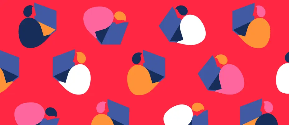 Abstract illustration showing workers using laptops to depict remote work