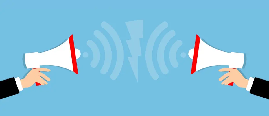 Two megaphones talking at each other but not getting through.