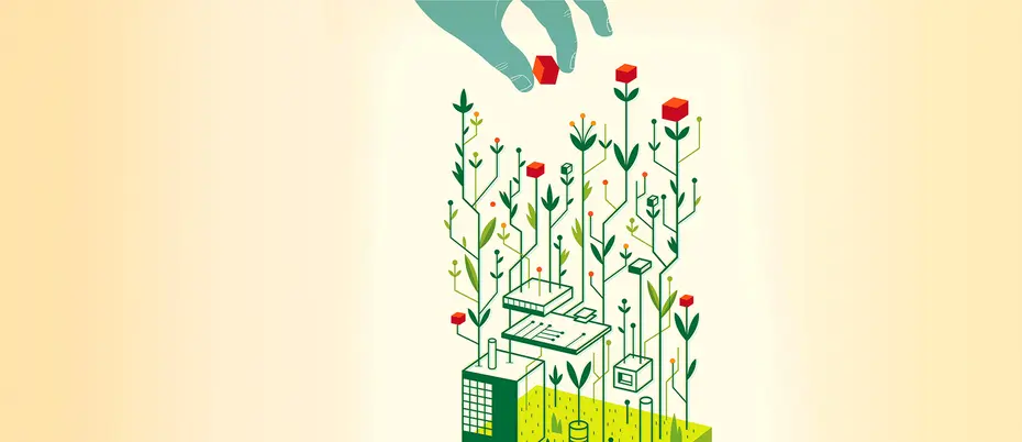 a garden of flowers grows out of a computer motherboard